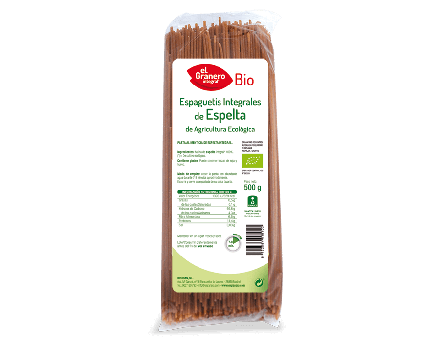 Espaguetis Espelta Integral Bio 500g El Granero Espaguetis Espelta Integral Bio 500g El Granero